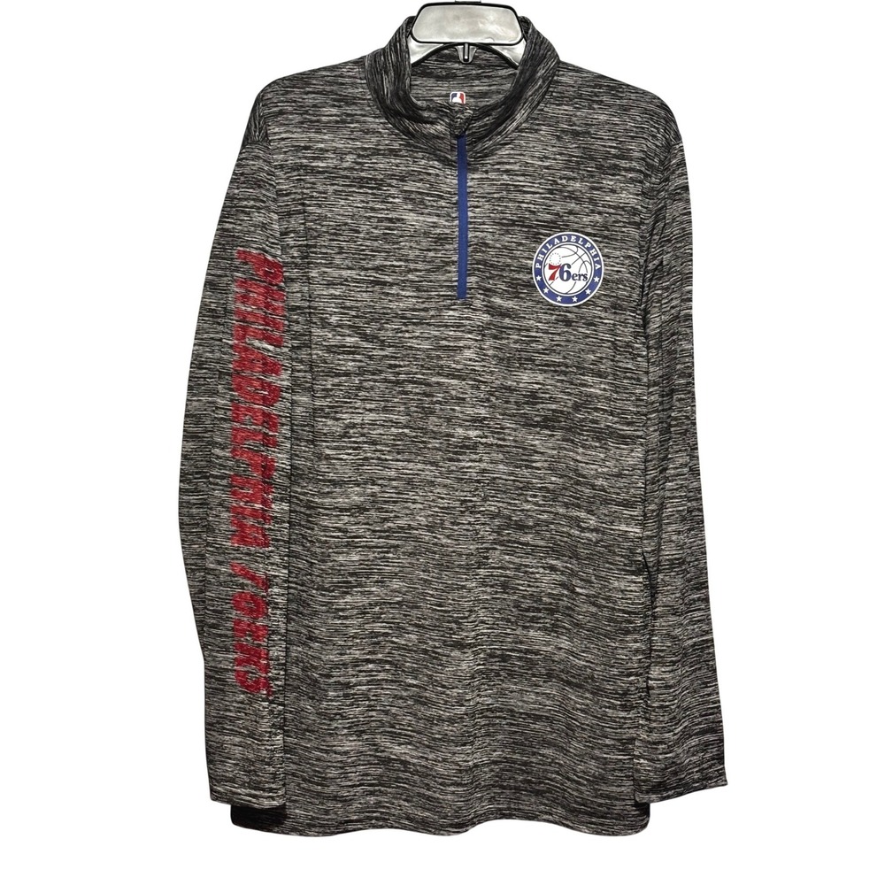 Philadelphia 76ers 1/4 Zip Pullover Men's L Black Gray‎ Heather NBA Apparel NWT